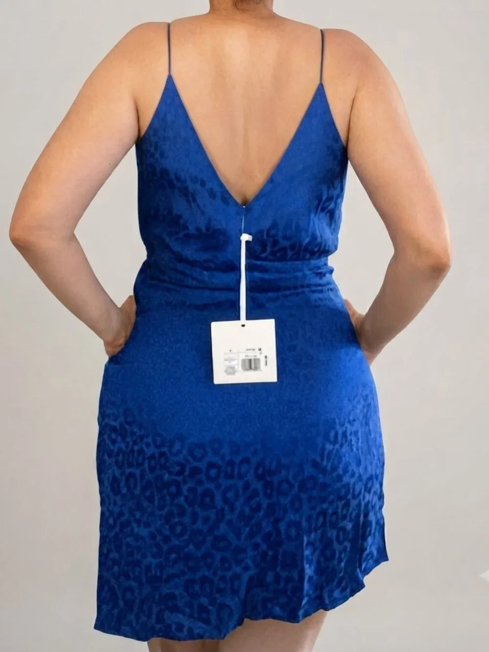 Asymmetric Royal Blue Flirty High/Low Lined Rouched Animal Print Dress - NWT